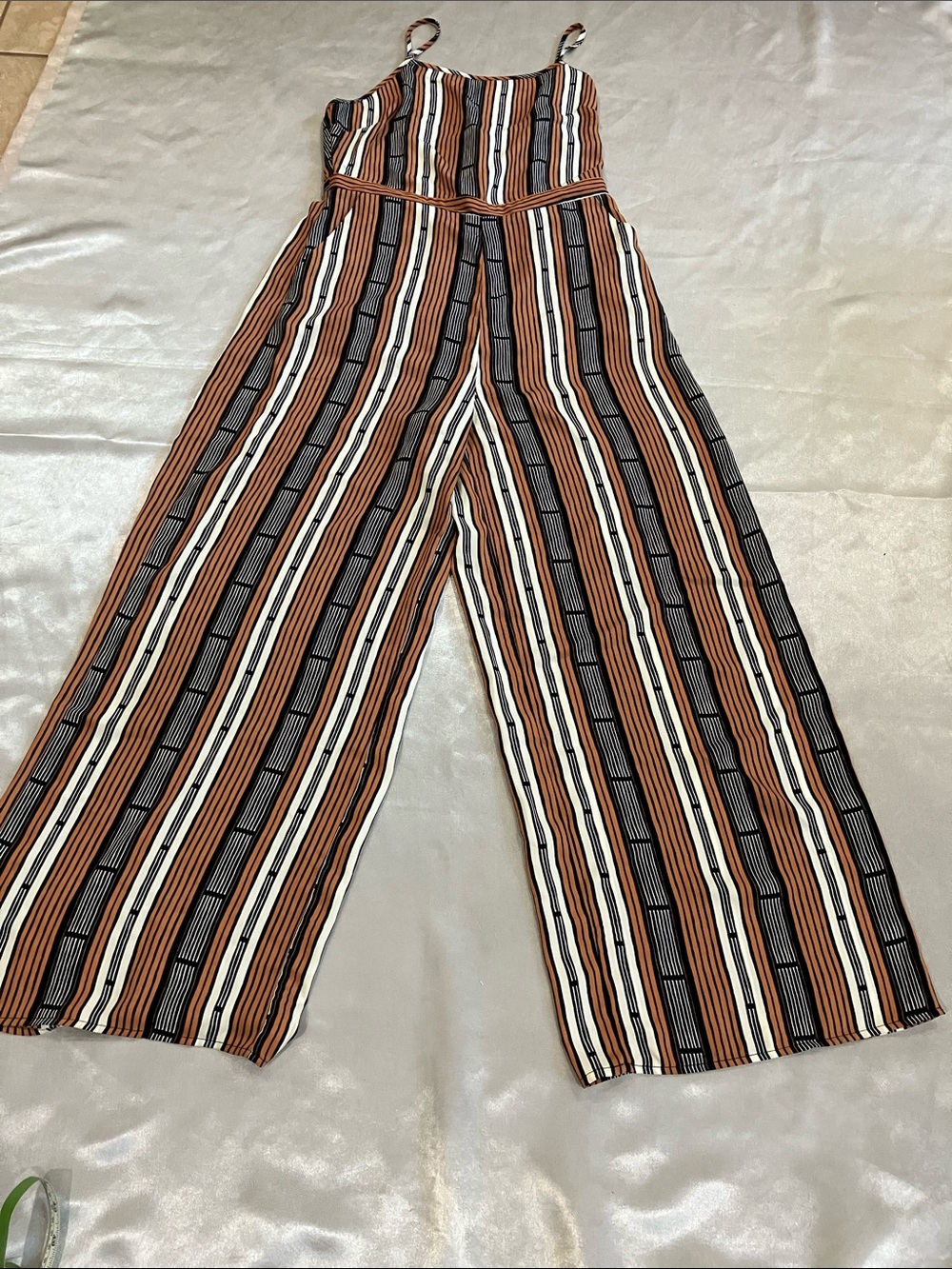 Forever 21 Striped Wide-Leg Jumpsuit in Brown, Black & White